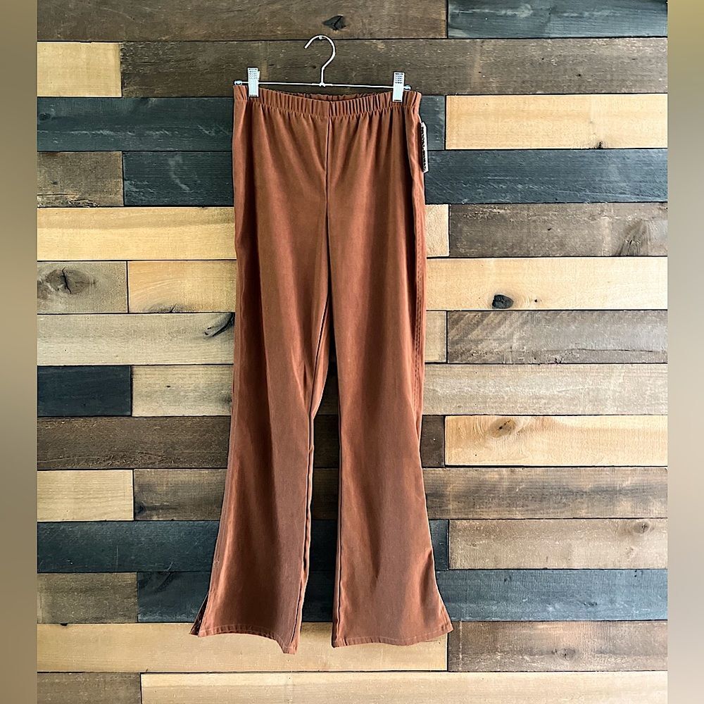 Vintage Brown Metro Style Stretch Flare Elastic Waist Pants Size Small